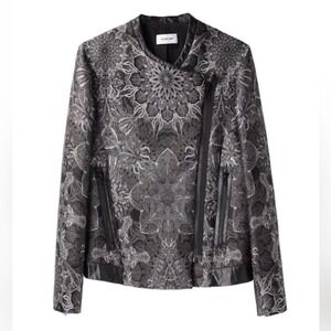HELMUT LANG Boxy Medallion Jacquard Jacket Floral Embroidered Leather Blazer NEW